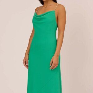 Adrianna Papell Cowl Neck Crepe Column Gown With Pearl Straps